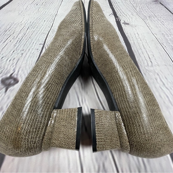 STUART WEITZMAN vintage square toe block heel shimmer snake skin leather shoes 7 - Picture 8 of 11